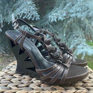 Sexy Strappy Leather Platform High Cutout Block Heel Wedge Sandals. Women size 9